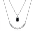 Set Lănțișor Inox Dublu Argintiu cu Pandantiv Negru - Elegant - Hipoalergenic