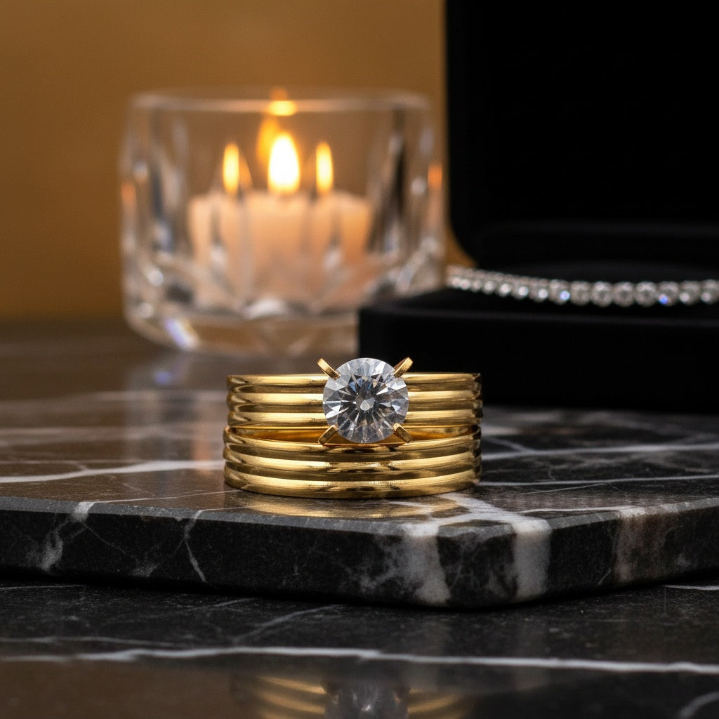 Set Inel de Logodnă și Verighetă Damă Oțel Inoxidabil - Hipoalergenic