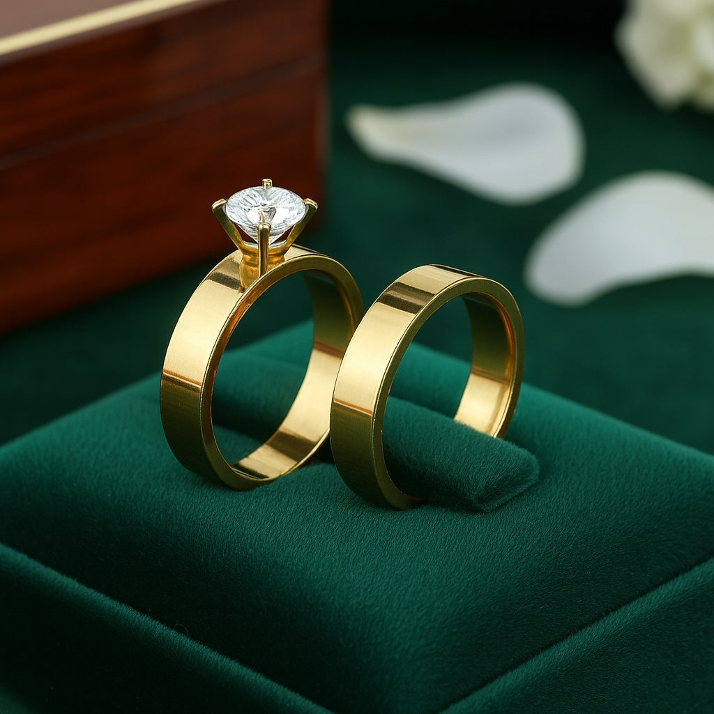 Inel auriu, diamant central Oțel Inoxidabil Auriu - Hipoalergenic