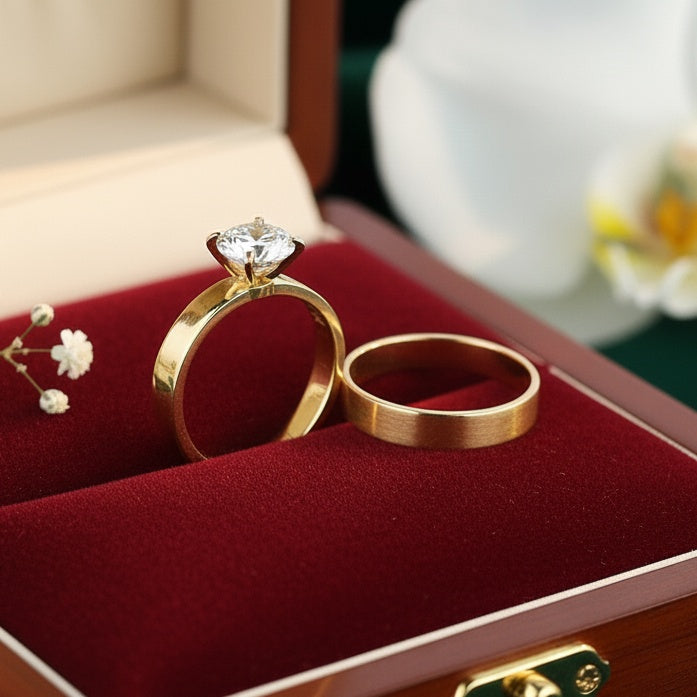 Inel auriu, diamant central Oțel Inoxidabil Auriu - Hipoalergenic