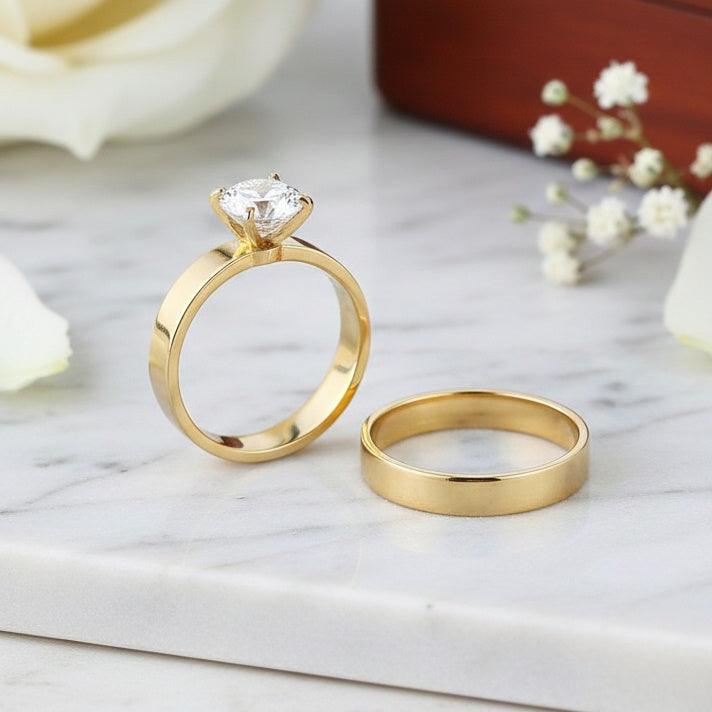 Inel auriu, diamant central Oțel Inoxidabil Auriu - Hipoalergenic