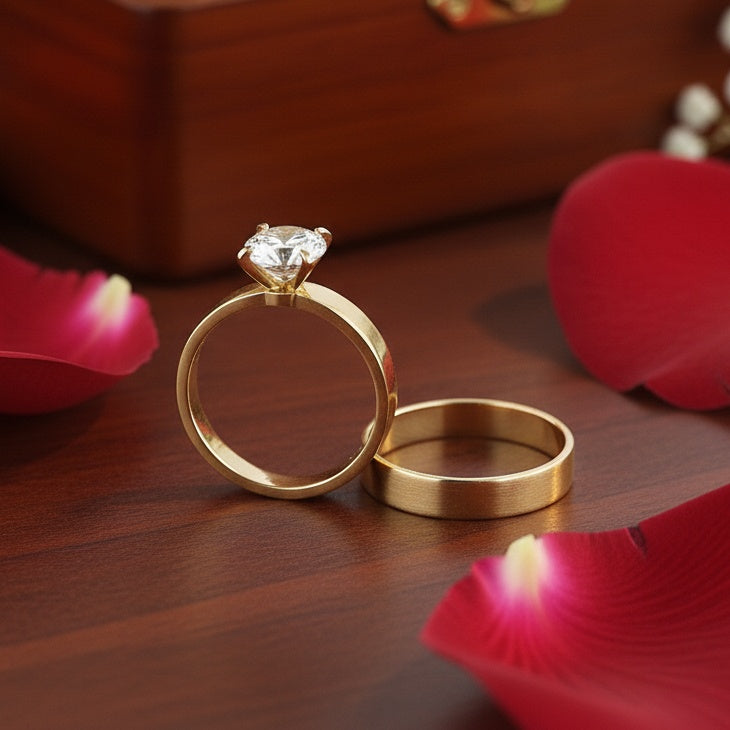 Inel auriu, diamant central Oțel Inoxidabil Auriu - Hipoalergenic