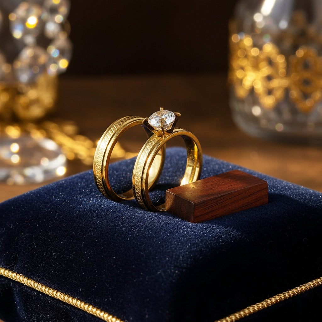 Inel Aur, diamant, texturat Oțel Inoxidabil Auriu - Hipoalergenic