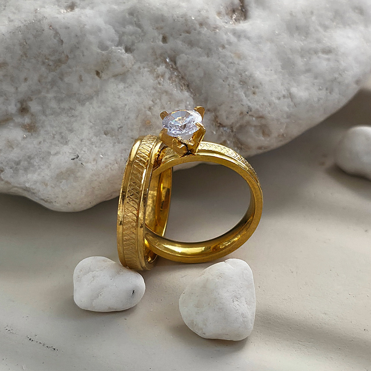 Inel Aur, diamant, texturat Oțel Inoxidabil Auriu - Hipoalergenic