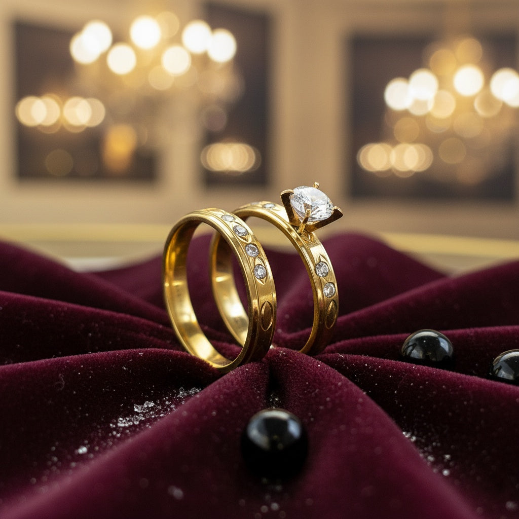 Inel auriu cu diamante Oțel Inoxidabil Auriu - Hipoalergenic