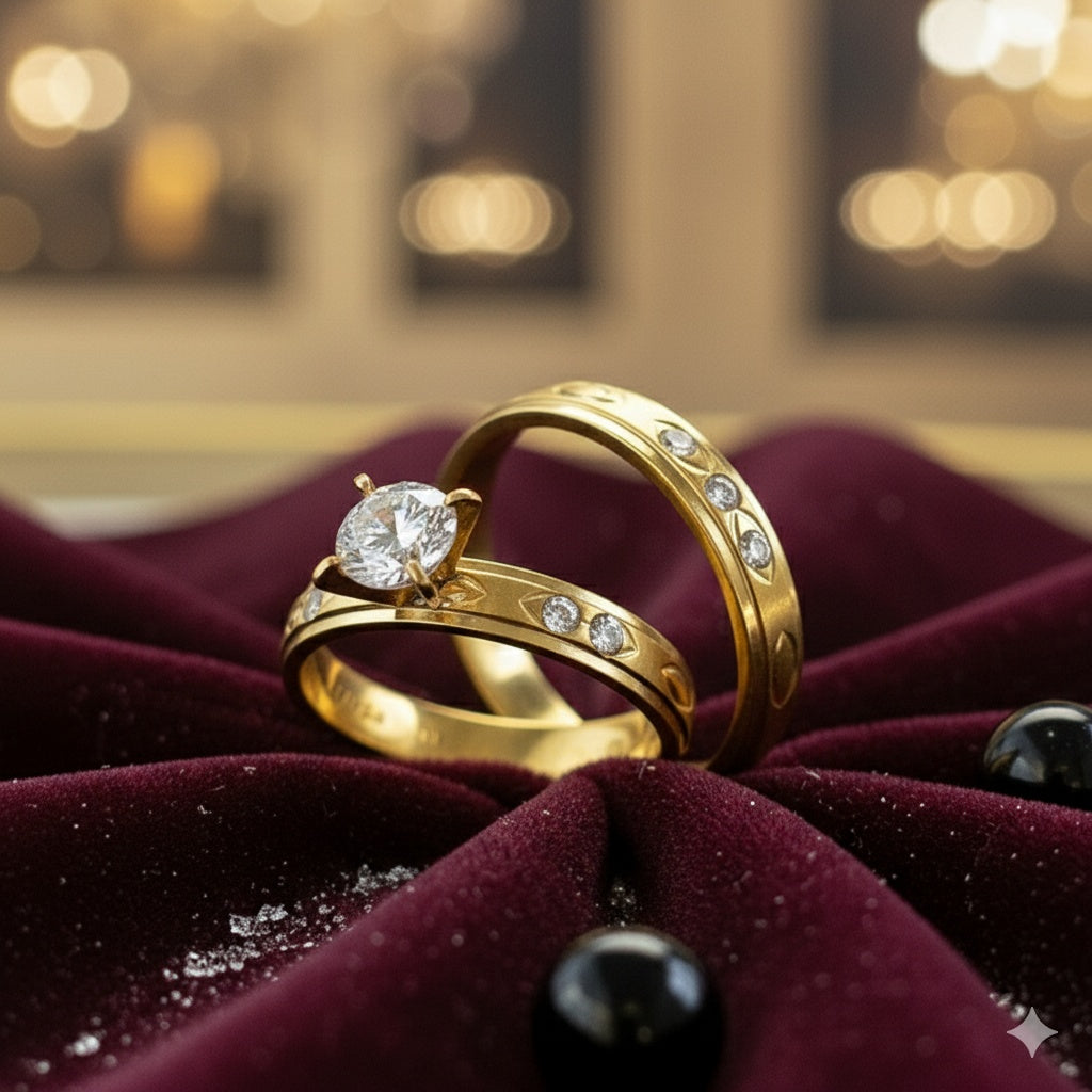 Inel auriu cu diamante Oțel Inoxidabil Auriu - Hipoalergenic