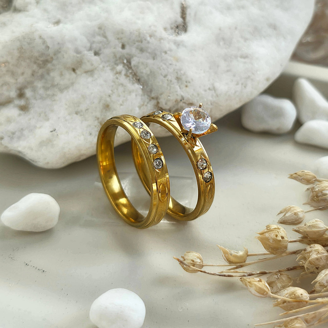 Inel auriu cu diamante Oțel Inoxidabil Auriu - Hipoalergenic