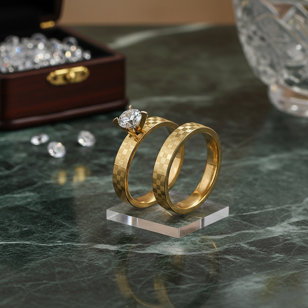 Inel Auriu, carouri, diamant Oțel Inoxidabil Auriu - Hipoalergenic