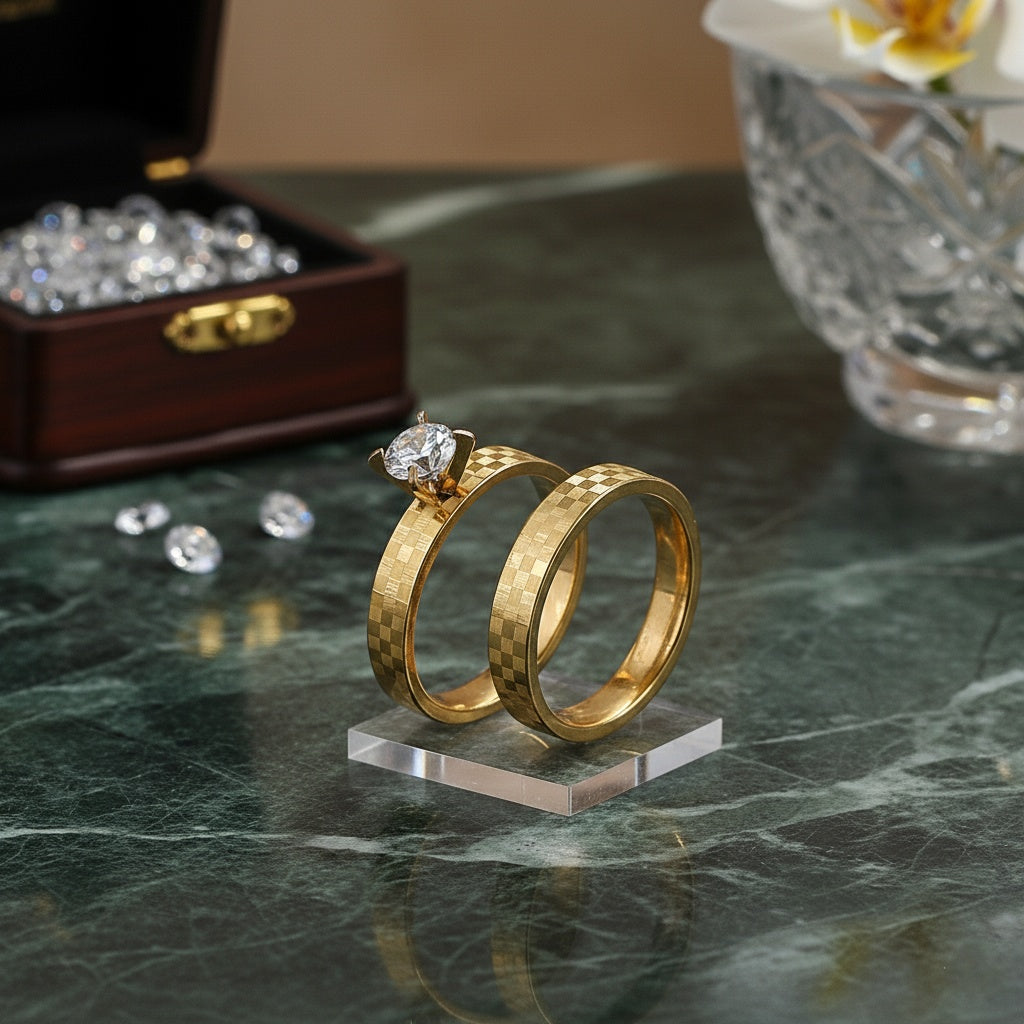 Inel Auriu, carouri, diamant Oțel Inoxidabil Auriu - Hipoalergenic