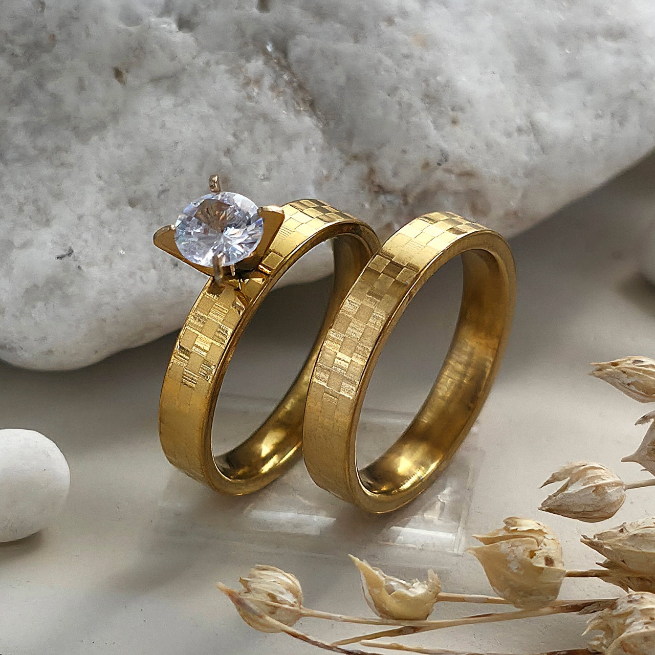 Inel Auriu, carouri, diamant Oțel Inoxidabil Auriu - Hipoalergenic