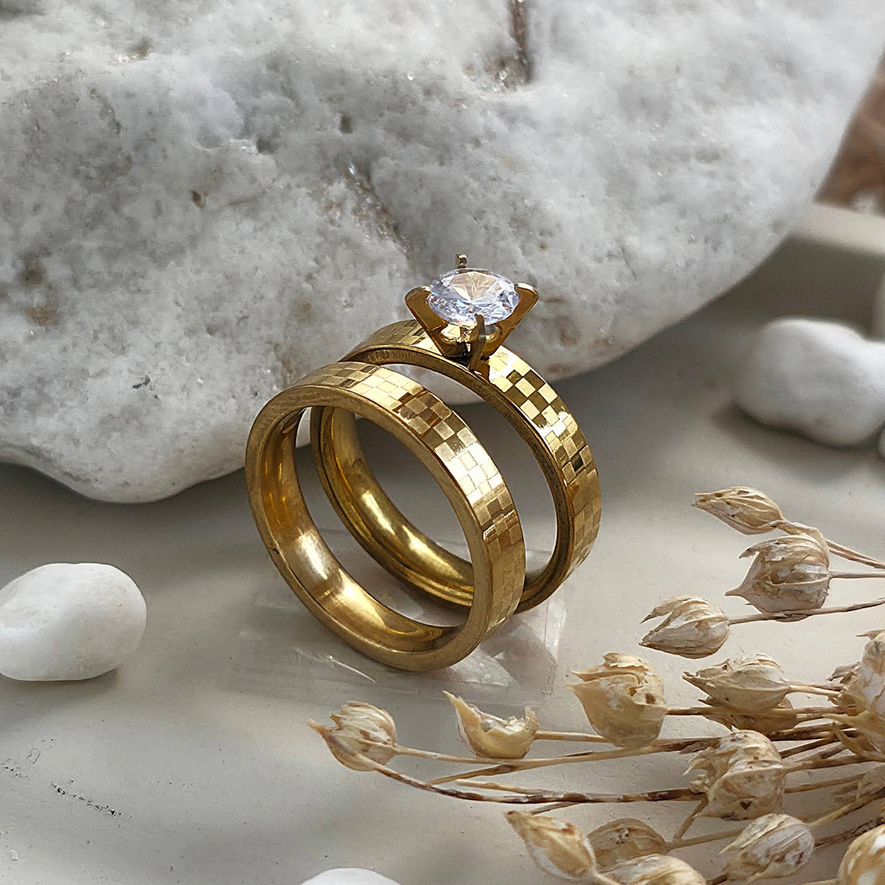 Inel Auriu, carouri, diamant Oțel Inoxidabil Auriu - Hipoalergenic