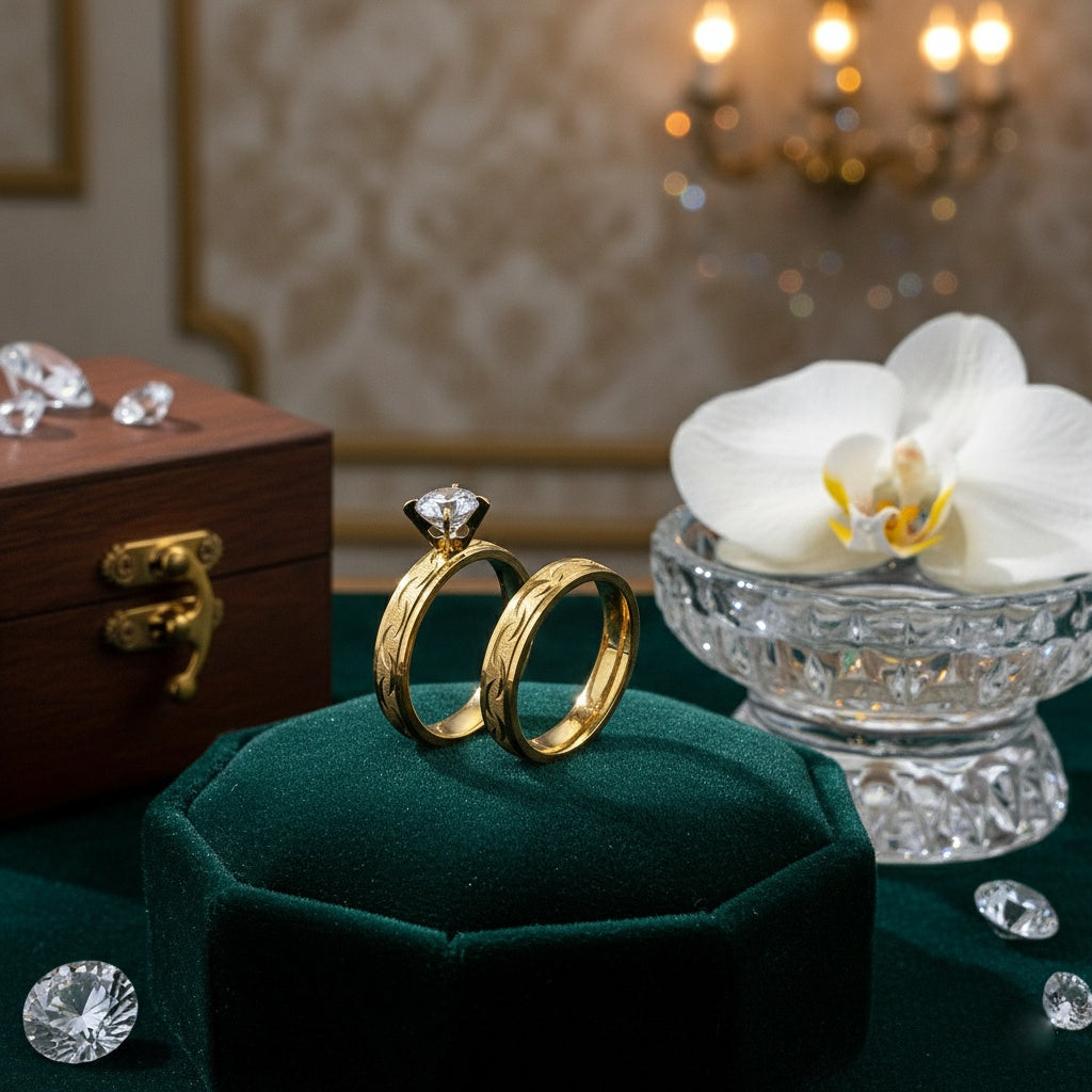 Inel Aur, model reliefat, diamant Oțel Inoxidabil Auriu - Hipoalergenic