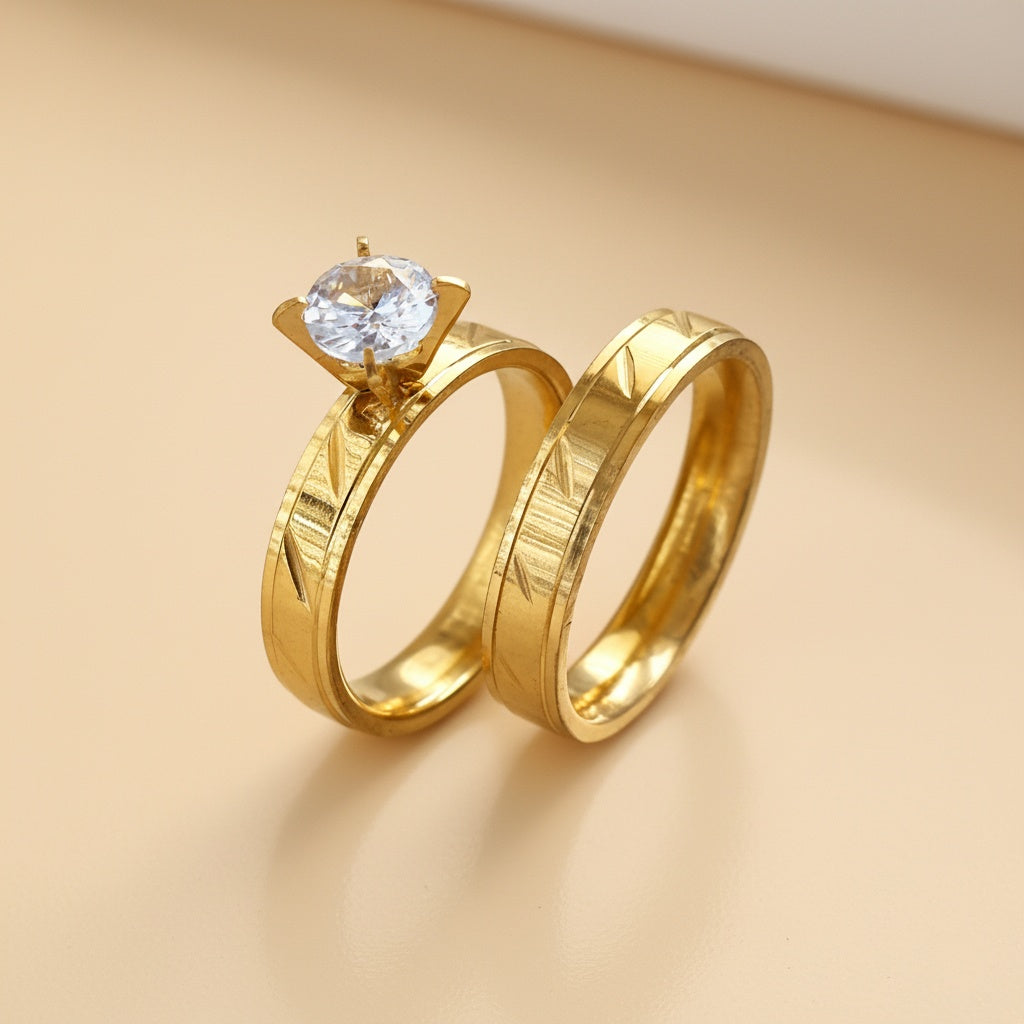 Inel Auriu, modelat, cu diamant Oțel Inoxidabil Auriu - Hipoalergenic