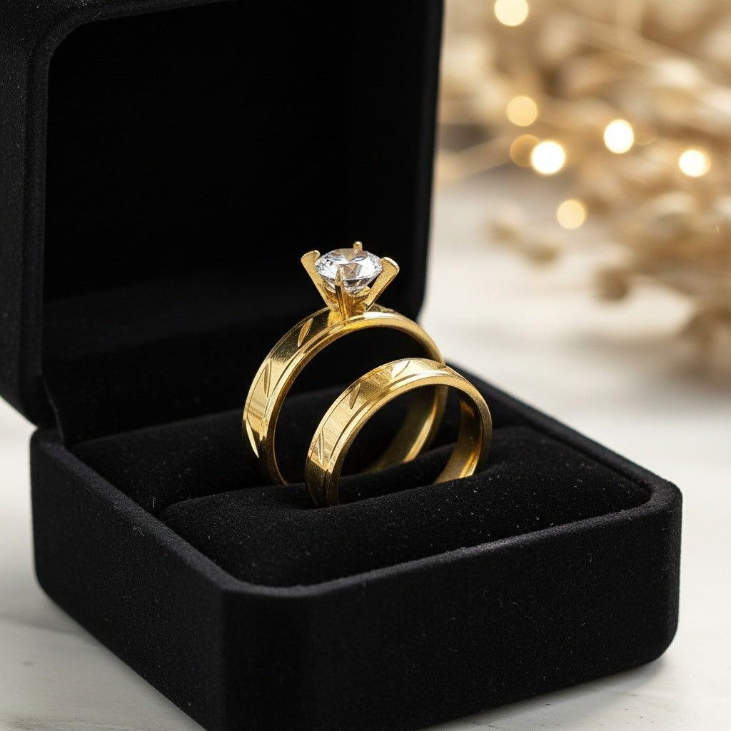 Inel Auriu, modelat, cu diamant Oțel Inoxidabil Auriu - Hipoalergenic