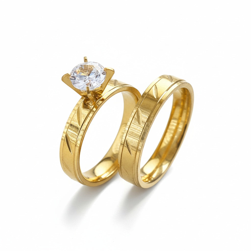 Inel Auriu, modelat, cu diamant Oțel Inoxidabil Auriu - Hipoalergenic