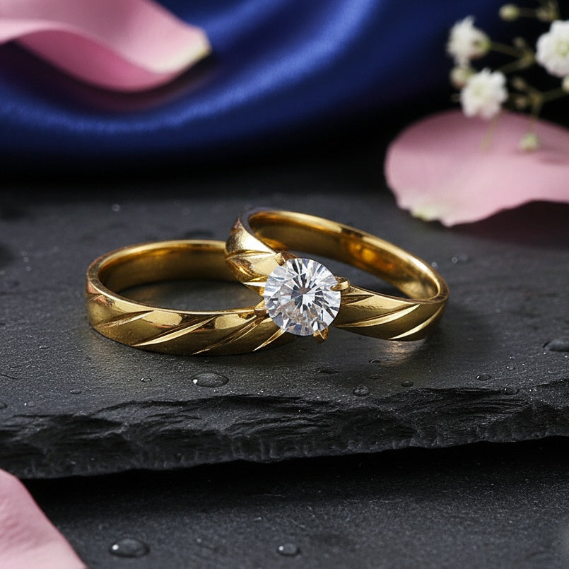 Inel Aur, diamant, sculptat elegant Oțel Inoxidabil Auriu - Hipoalergenic