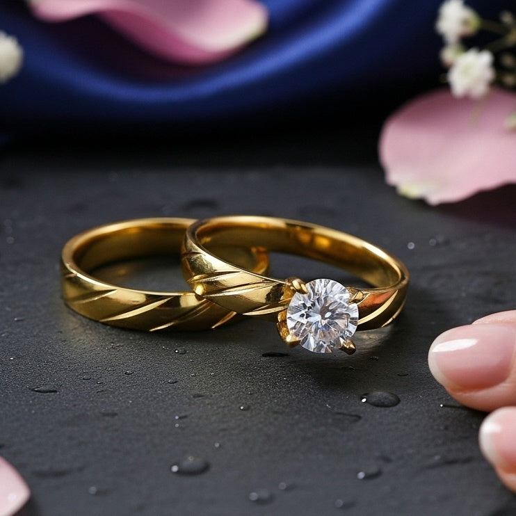 Inel Aur, diamant, sculptat elegant Oțel Inoxidabil Auriu - Hipoalergenic