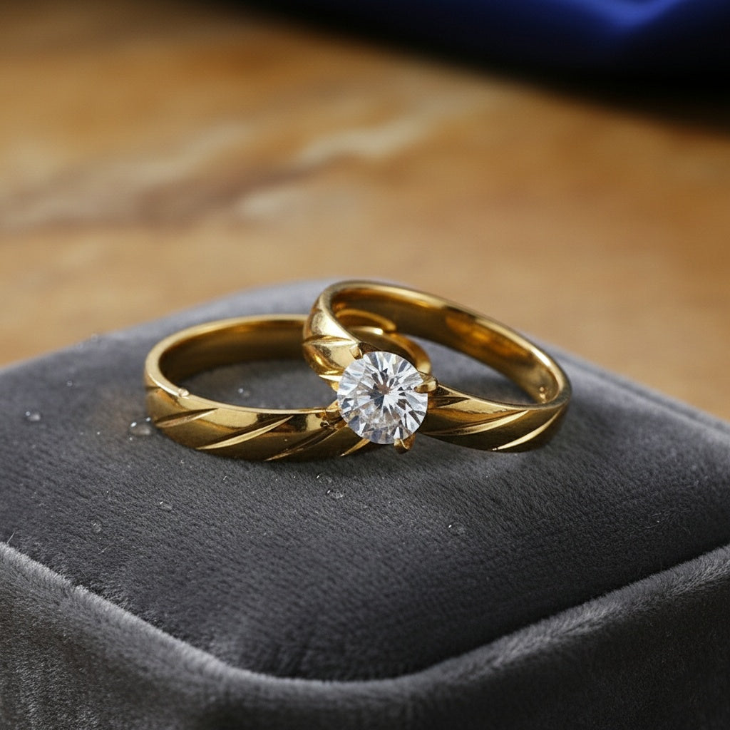 Inel Aur, diamant, sculptat elegant Oțel Inoxidabil Auriu - Hipoalergenic