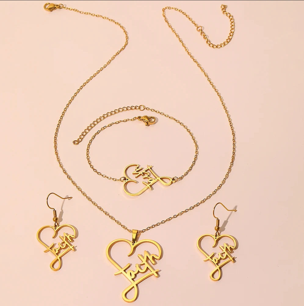 Set Lănțișor și Cercei și Brățară Inox Auriu cu Pandantiv Cruce Faith - Romantic Oțel Inoxidabil - LPD1399 3.7 cm x 3 cm - Hi