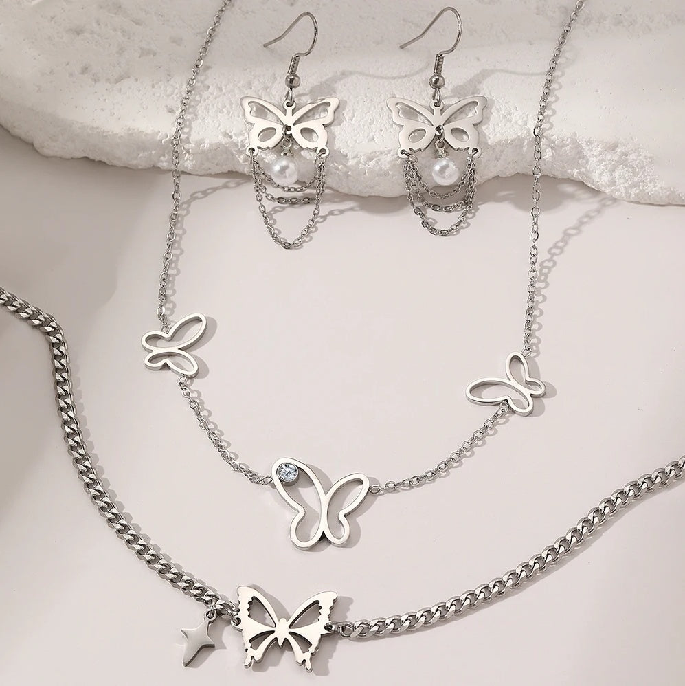 Set Fluture și Stea Oțel Inoxidabil - - Hipoalergenic