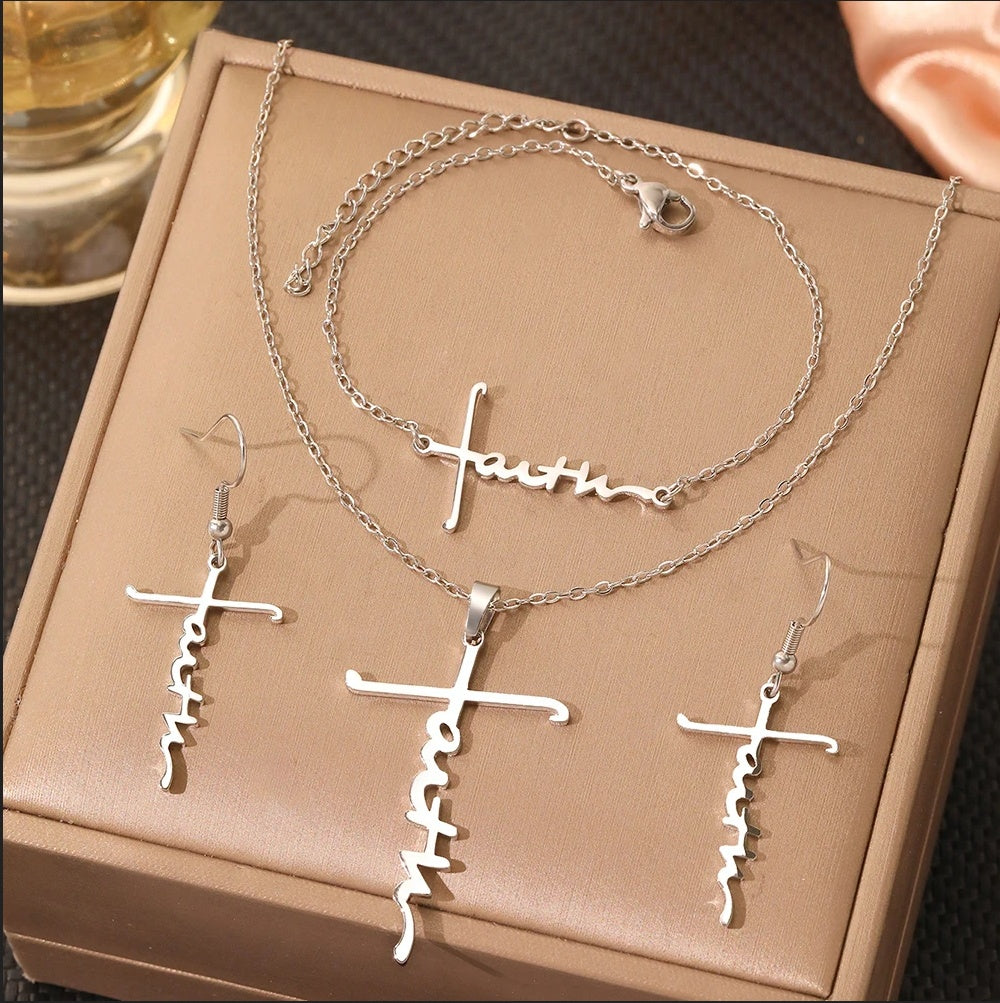 Set Cruce Credință Oțel Inoxidabil 4 cm - - Hipoalergenic