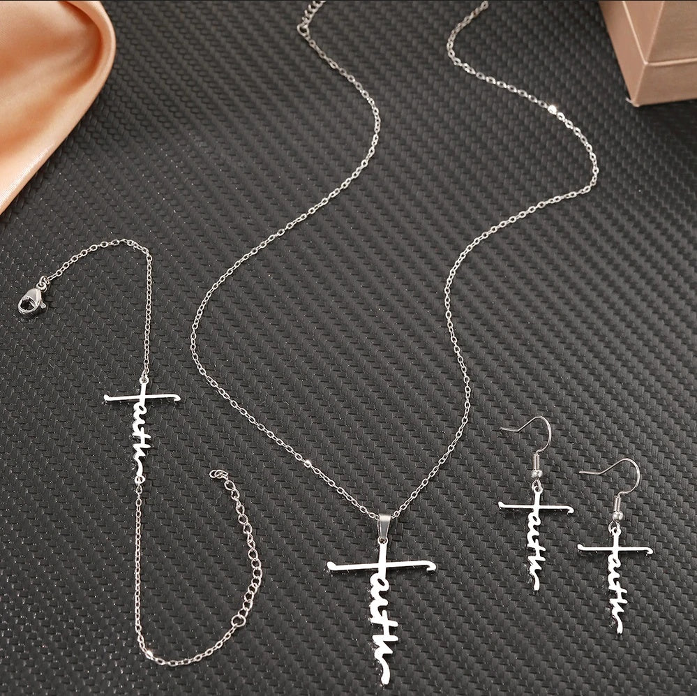Set Cruce Credință Oțel Inoxidabil 4 cm - - Hipoalergenic