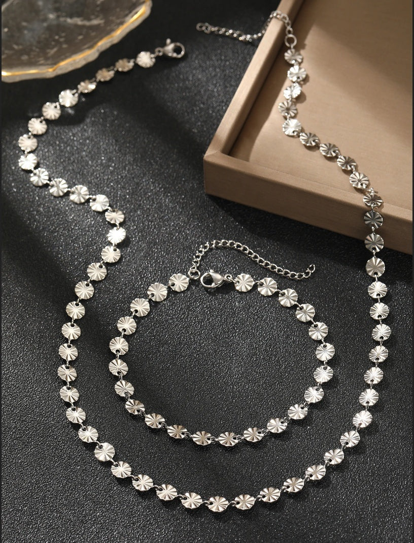 Set Lănțișor și Cercei și Brățară Inox Chain Argintiu Statement - Elegant Oțel Inoxidabil - LPD1398 14.6 gr - Hipoalergenici