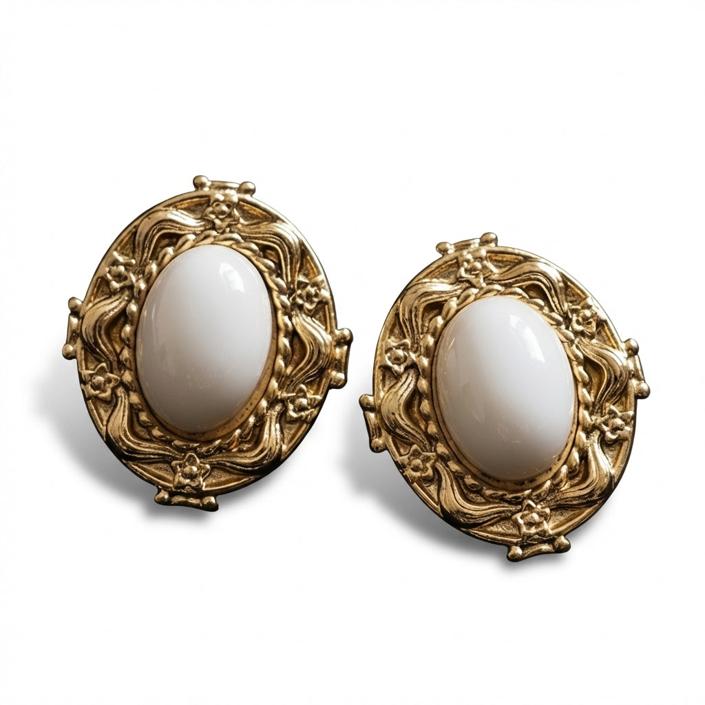 Cercei Oval decorat din Oțel Inoxidabil - Hipoalergenici - CM1822