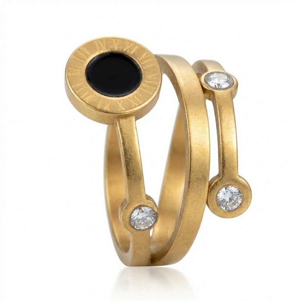 IND1392 Side Profile - Inel Disc Negru Cifre Romane