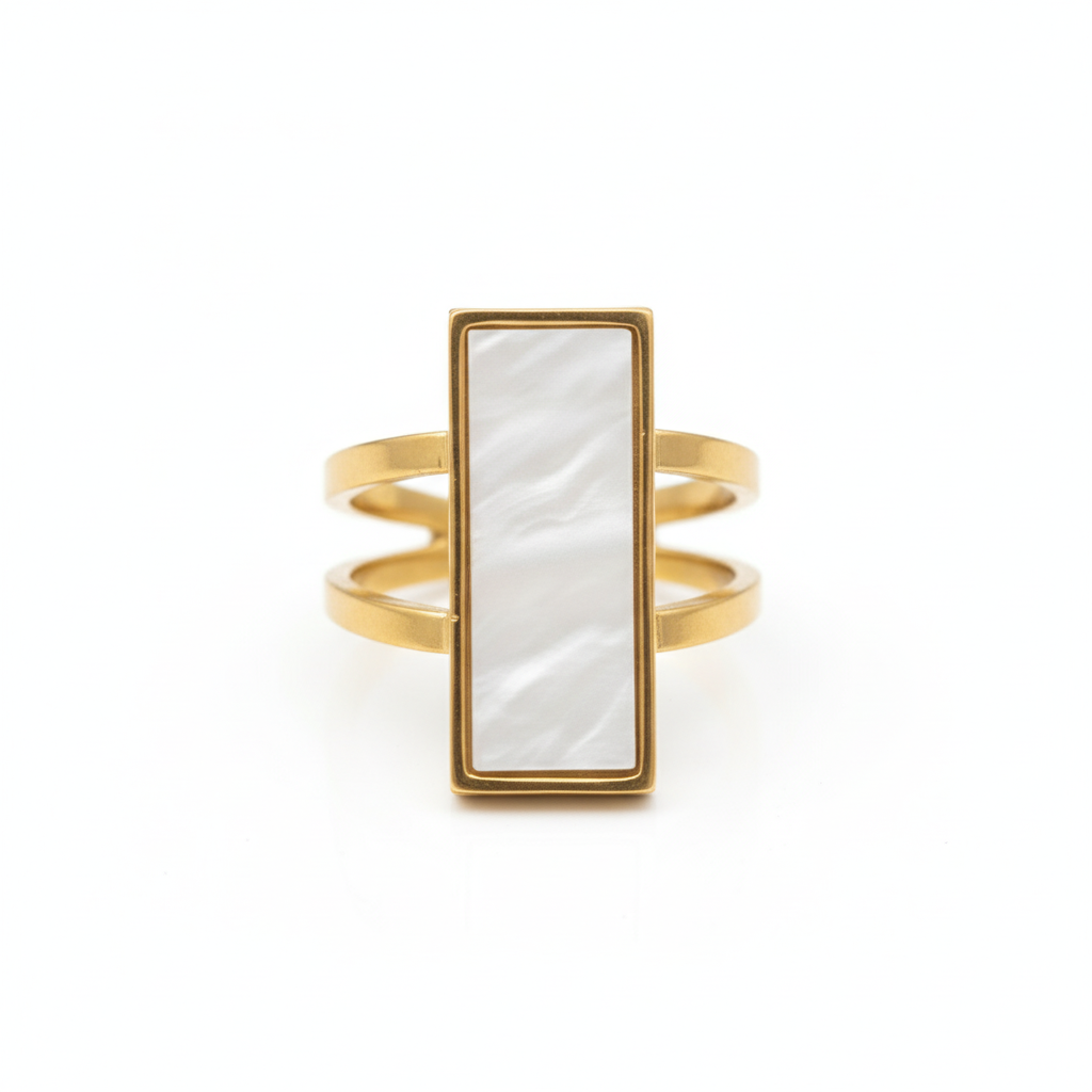 Inel Bara dreptunghiulară, sidef Oțel Inoxidabil Auriu - Hipoalergenic