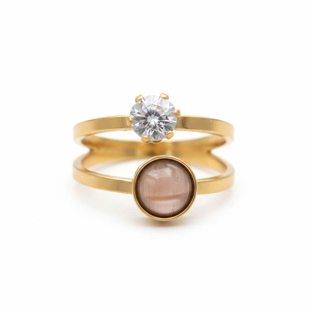 Inel Zirconiu, piatră rotundă Oțel Inoxidabil Auriu - Hipoalergenic