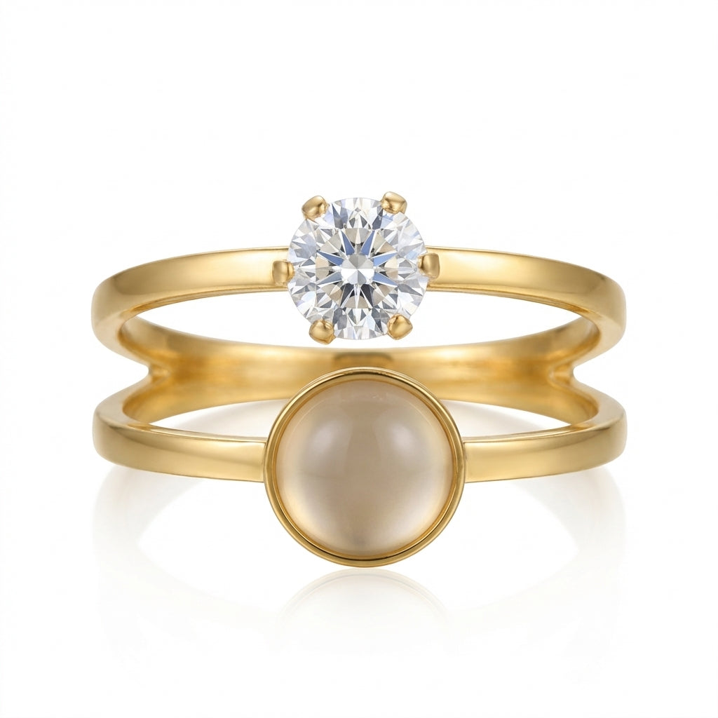 Inel dublu zirconiu rotund Oțel Inoxidabil Auriu - Hipoalergenic