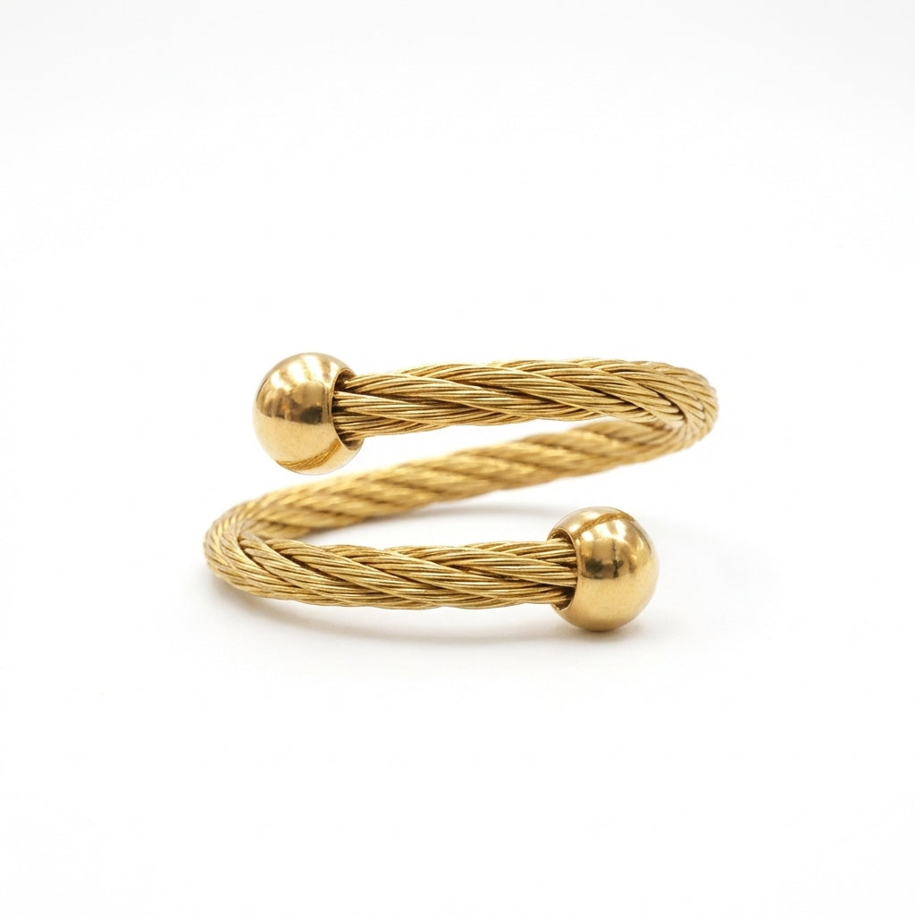 Inel Brățară șnur răsucit, bile Oțel Inoxidabil Auriu - Hipoalergenic