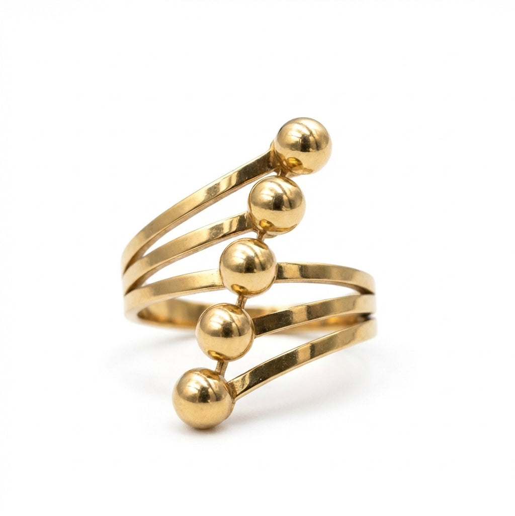 Inel Spirala cu biluțe decorative Oțel Inoxidabil Auriu - Hipoalergenic