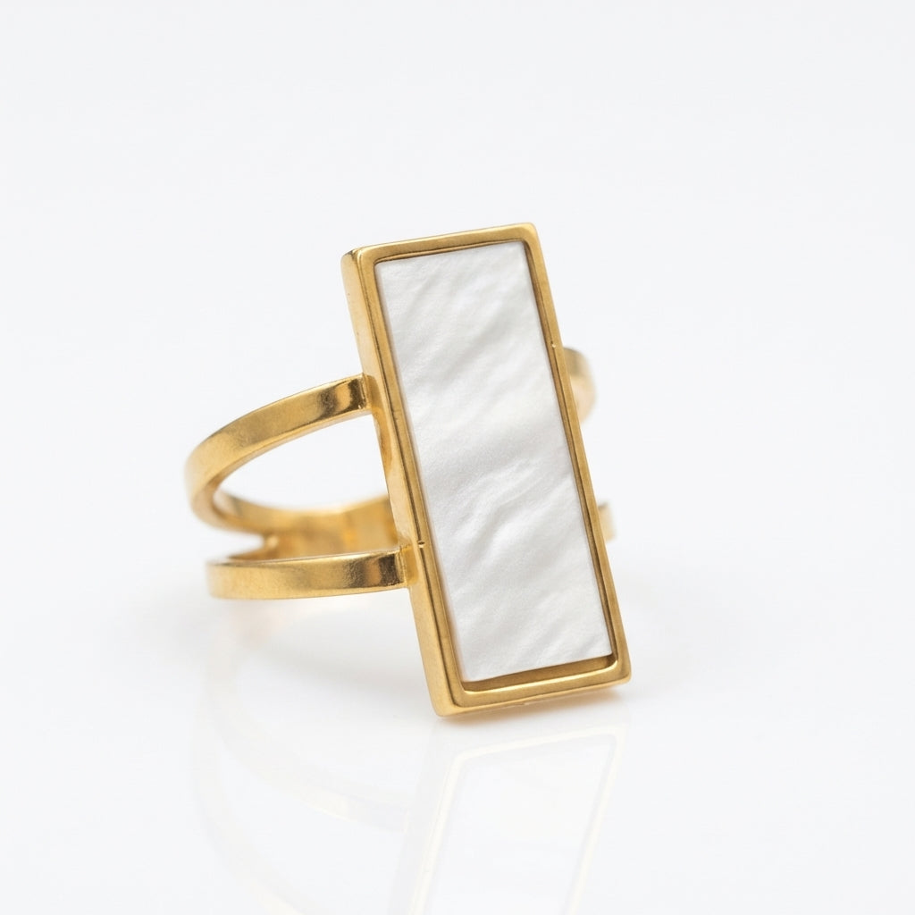 Inel Bara dreptunghiulară, sidef Oțel Inoxidabil Auriu - Hipoalergenic