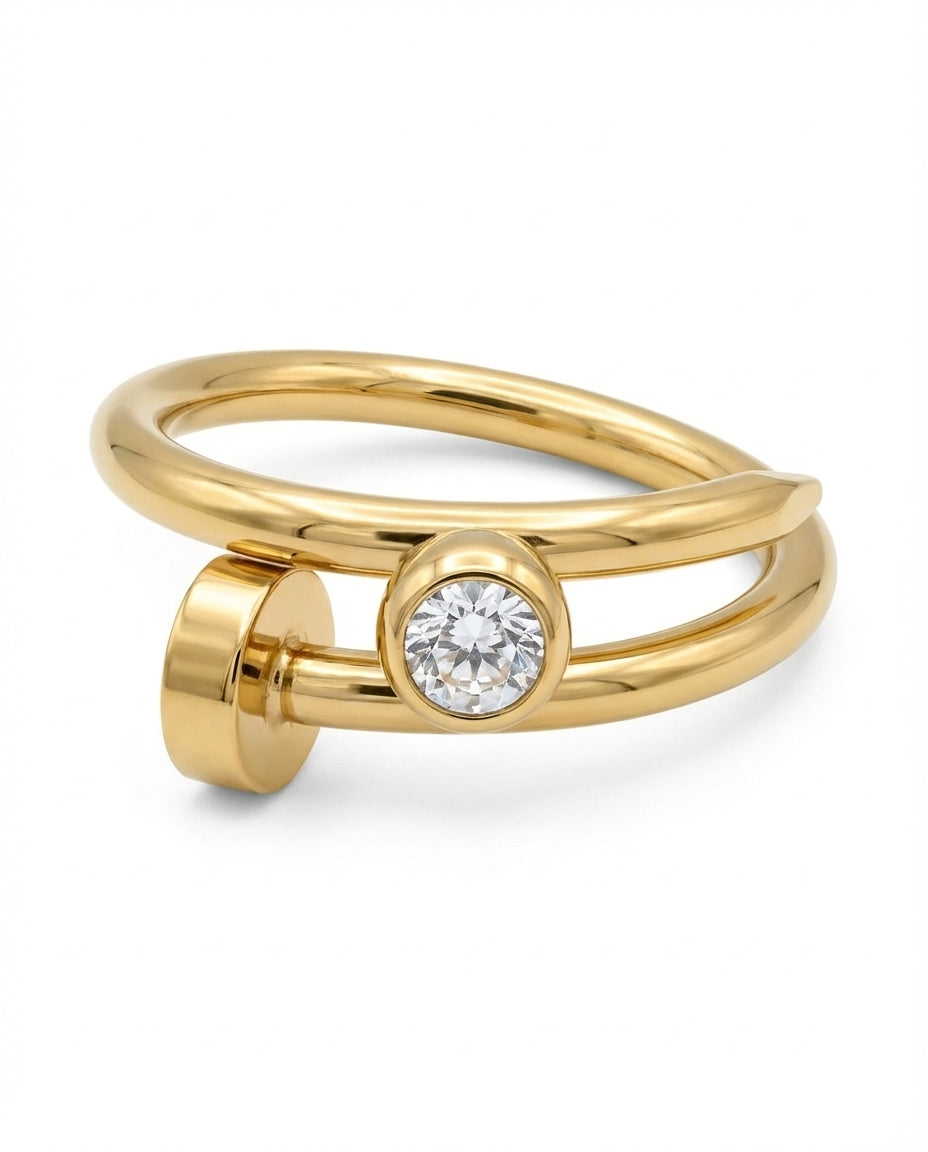 Inel cui zirconiu Oțel Inoxidabil Auriu - Hipoalergenic