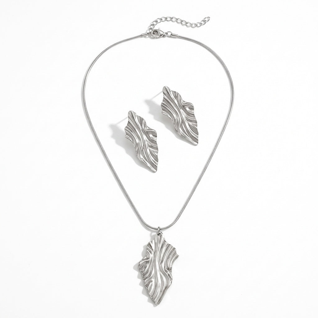 Set Frunză Stilizată Oțel Inoxidabil 4.5 cm - - Hipoalergenic