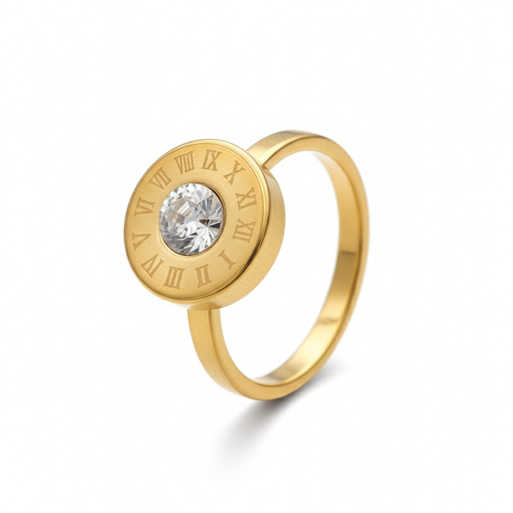 Inel Disc roman, zirconiu central Oțel Inoxidabil Auriu - Hipoalergenic