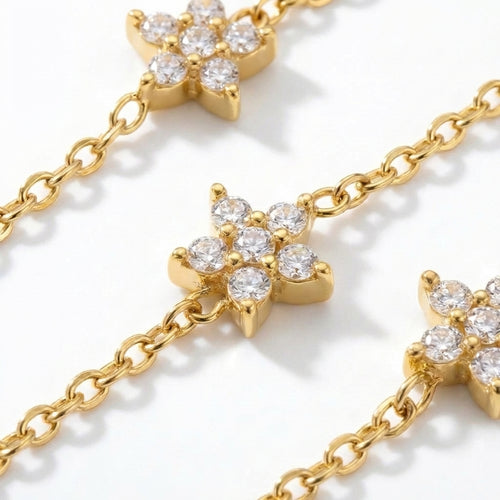 Brățară Flori delicate cu cristale Oțel Inoxidabil 16 cm Placat Aur 18K PVD - Hipoalergenică - BF1177