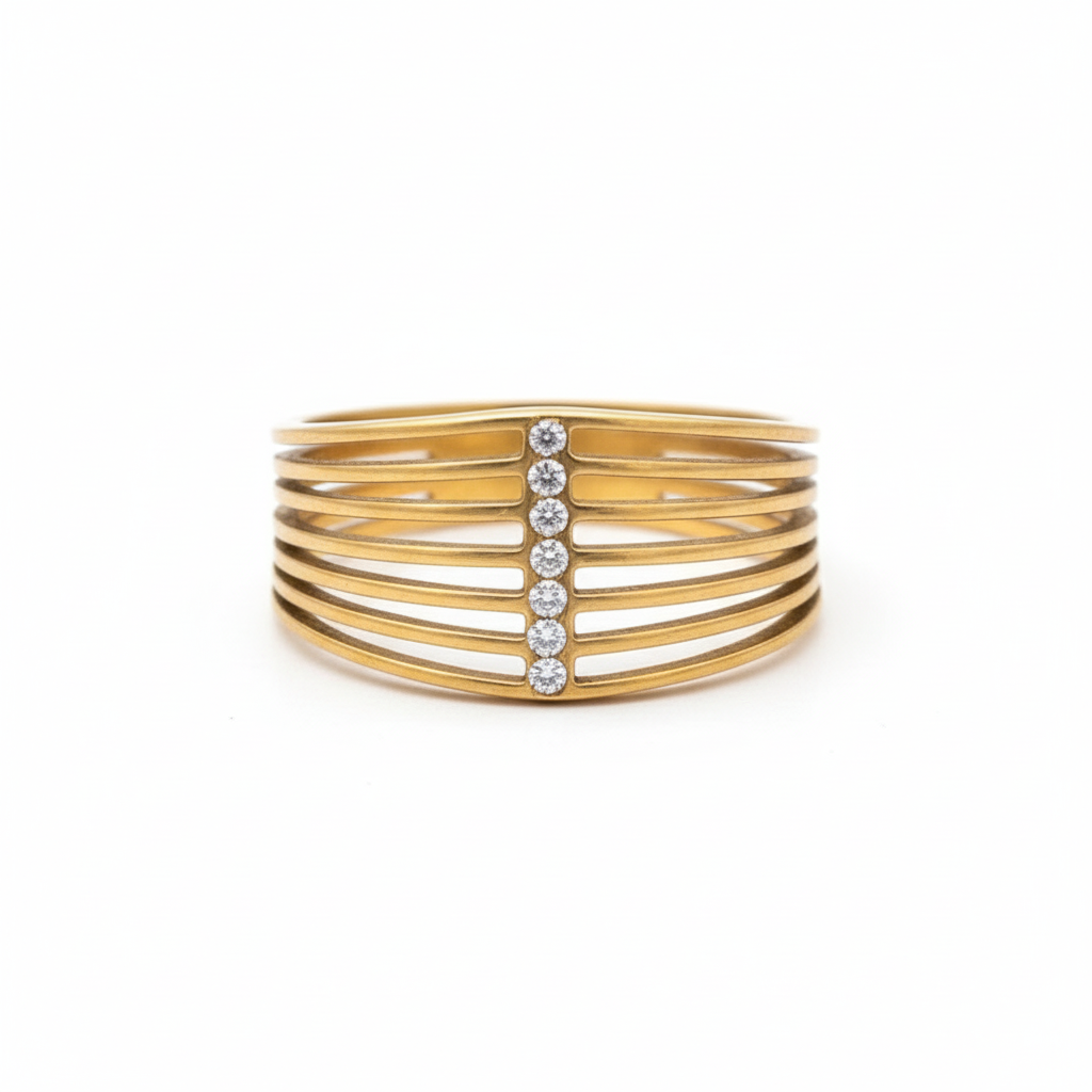 Inel Benzi paralele zirconiu Oțel Inoxidabil Auriu - Hipoalergenic