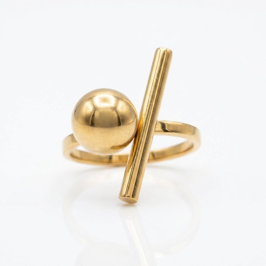 Inel Bară și sferă Oțel Inoxidabil Auriu - Hipoalergenic