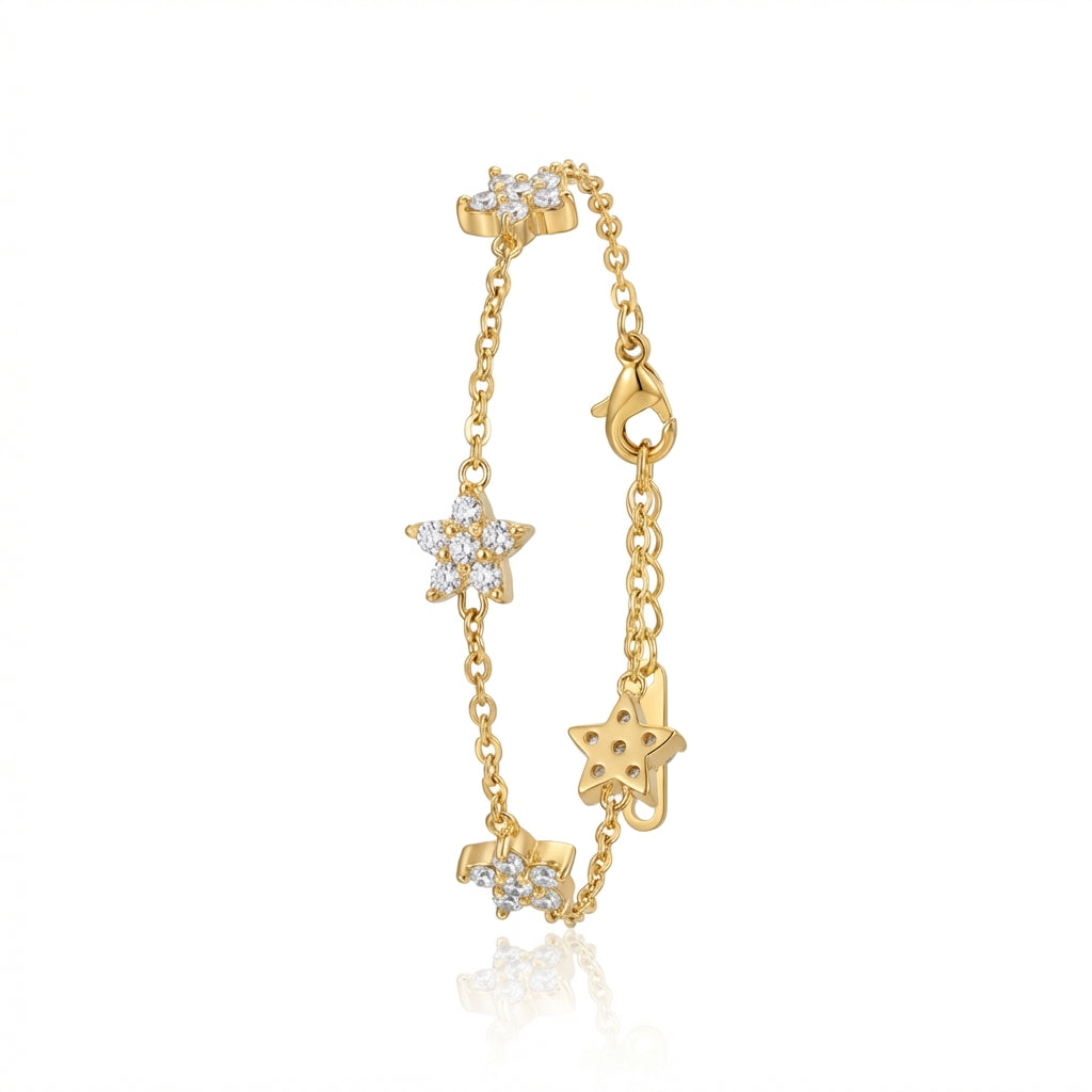 Brățară Flori delicate cu cristale Oțel Inoxidabil 16 cm Placat Aur 18K PVD - Hipoalergenică - BF1177