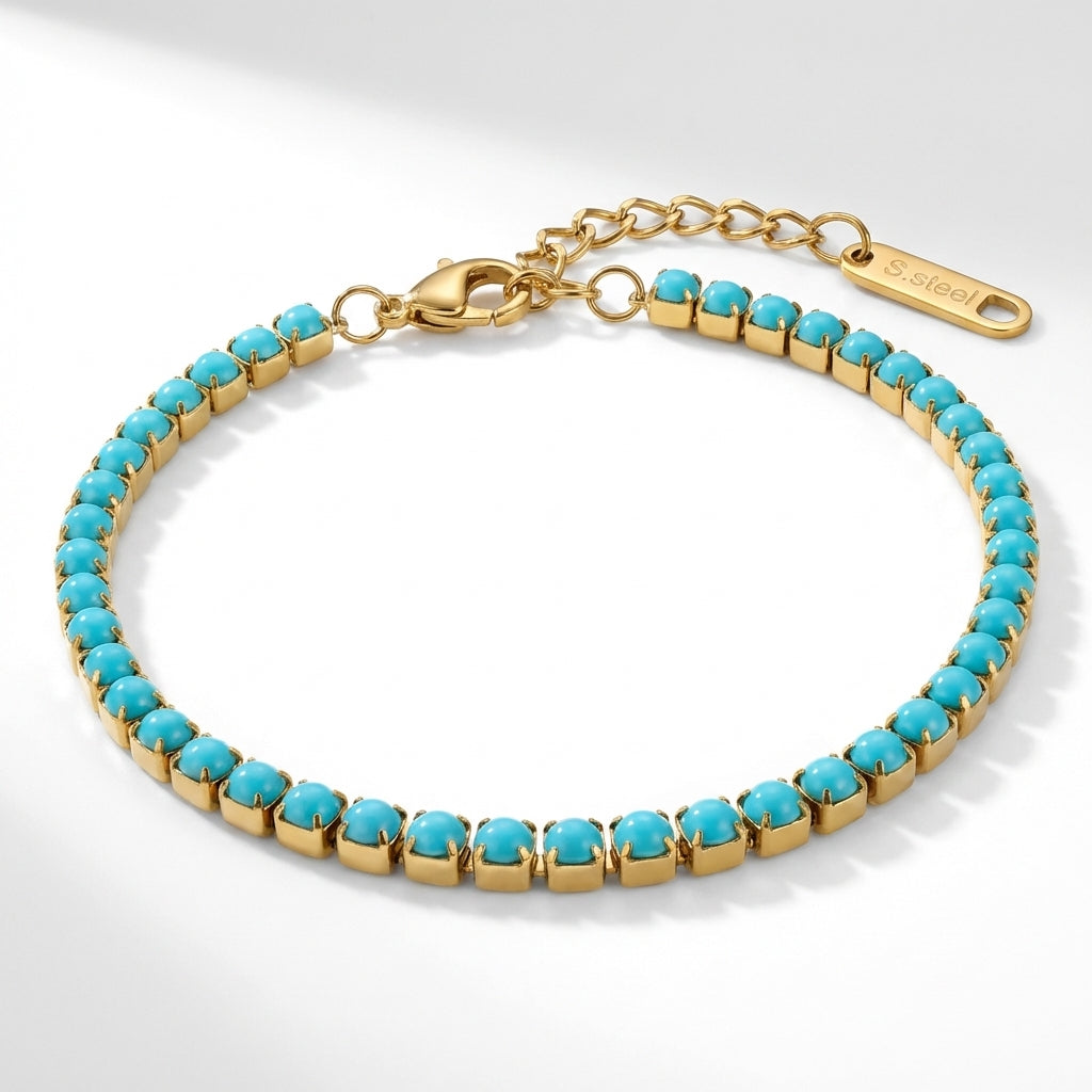 Brățară Tennis din Inox cu Pietre Mate Turcoaz Summer Time Oțel Inoxidabil Auriu - Hipoalergenică - BF1167