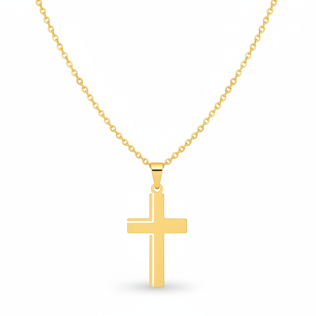 Lănțișor Inox cu Pandantiv Cruce Premium Auriu - Spiritual - Hipoalergenic