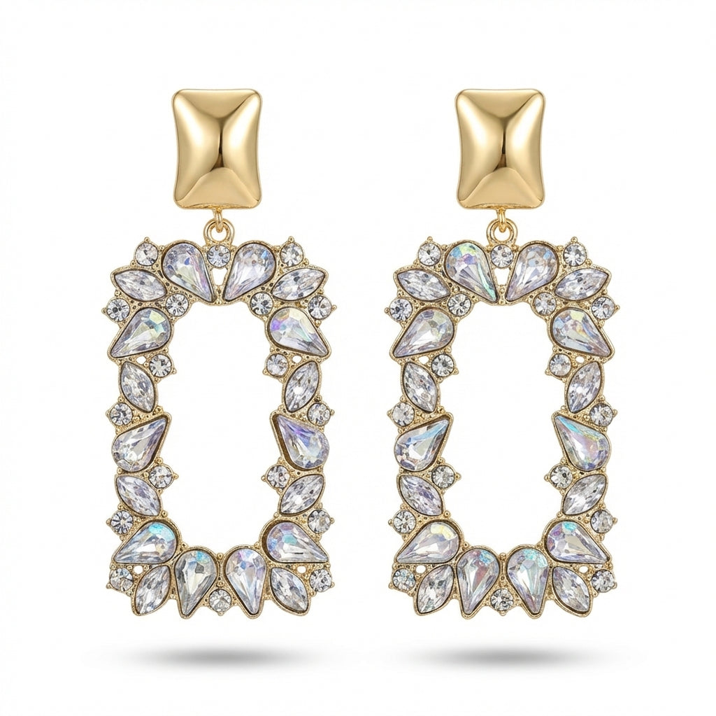 Cercei Dreptunghiular cu cristale din Oțel Inoxidabil - Hipoalergenici