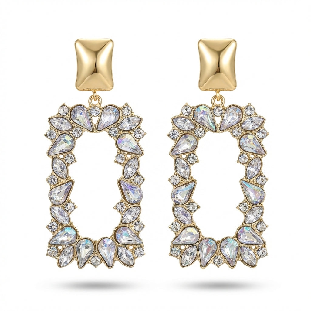 Cercei Dreptunghiular cu cristale din Oțel Inoxidabil - Hipoalergenici