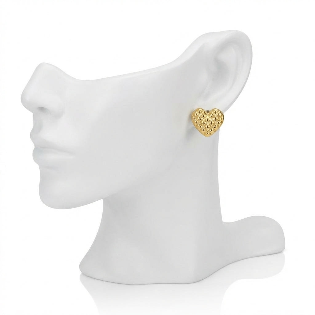 Cercei Inimioară Matlasată Oțel Inoxidabil 2.5 cm Placat Aur 18K PVD - Hipoalergenici - CM1867