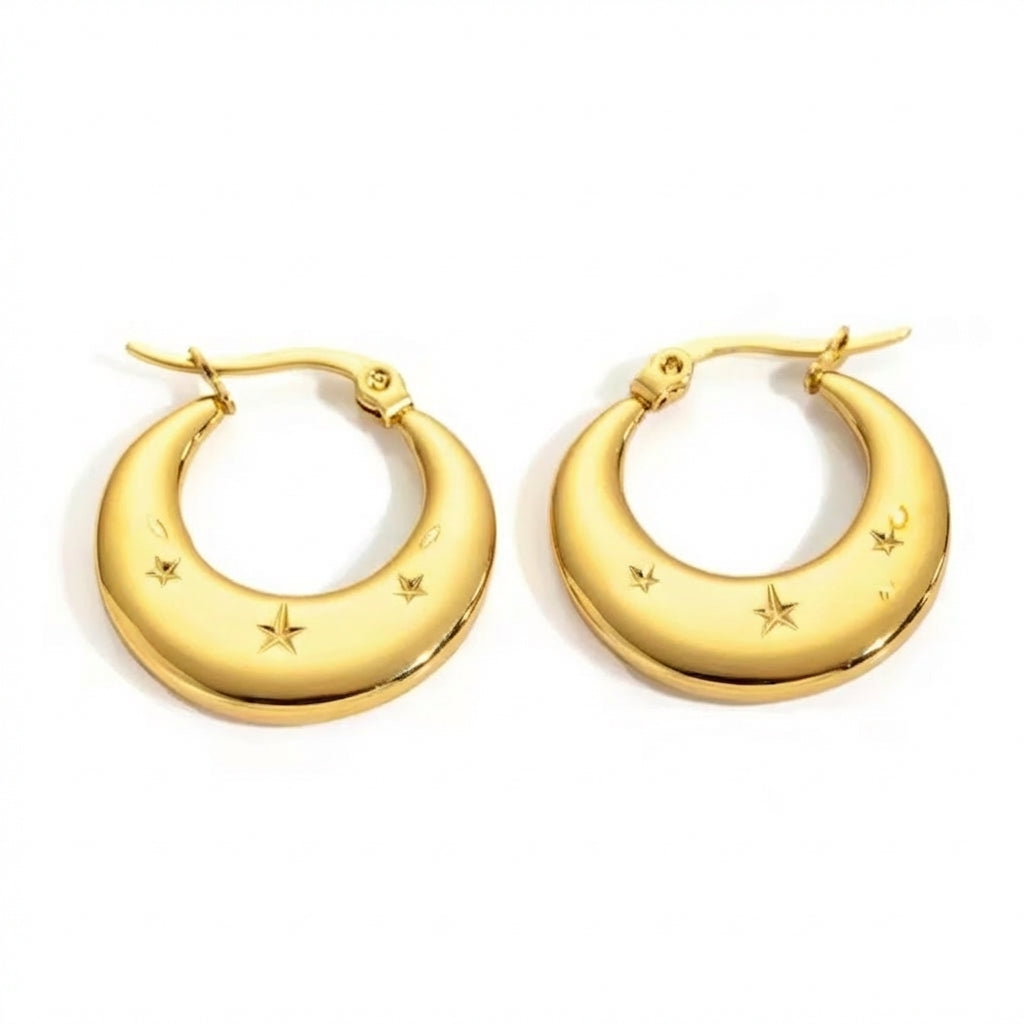 Cercei Creolă cu steluțe din Oțel Inoxidabil - Hipoalergenici