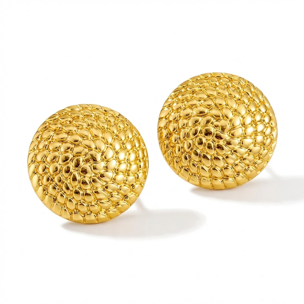 Cercei Disc texturat din Oțel Inoxidabil - Hipoalergenici