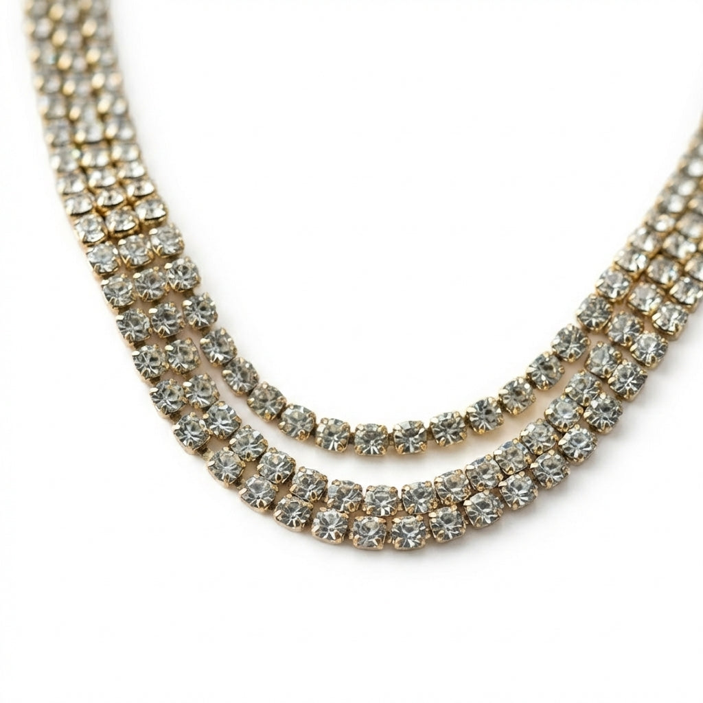 Colier Tennis Inox Auriu Triplu 3×2mm cu Cristale Transparente - Statement - Hipoalergenic